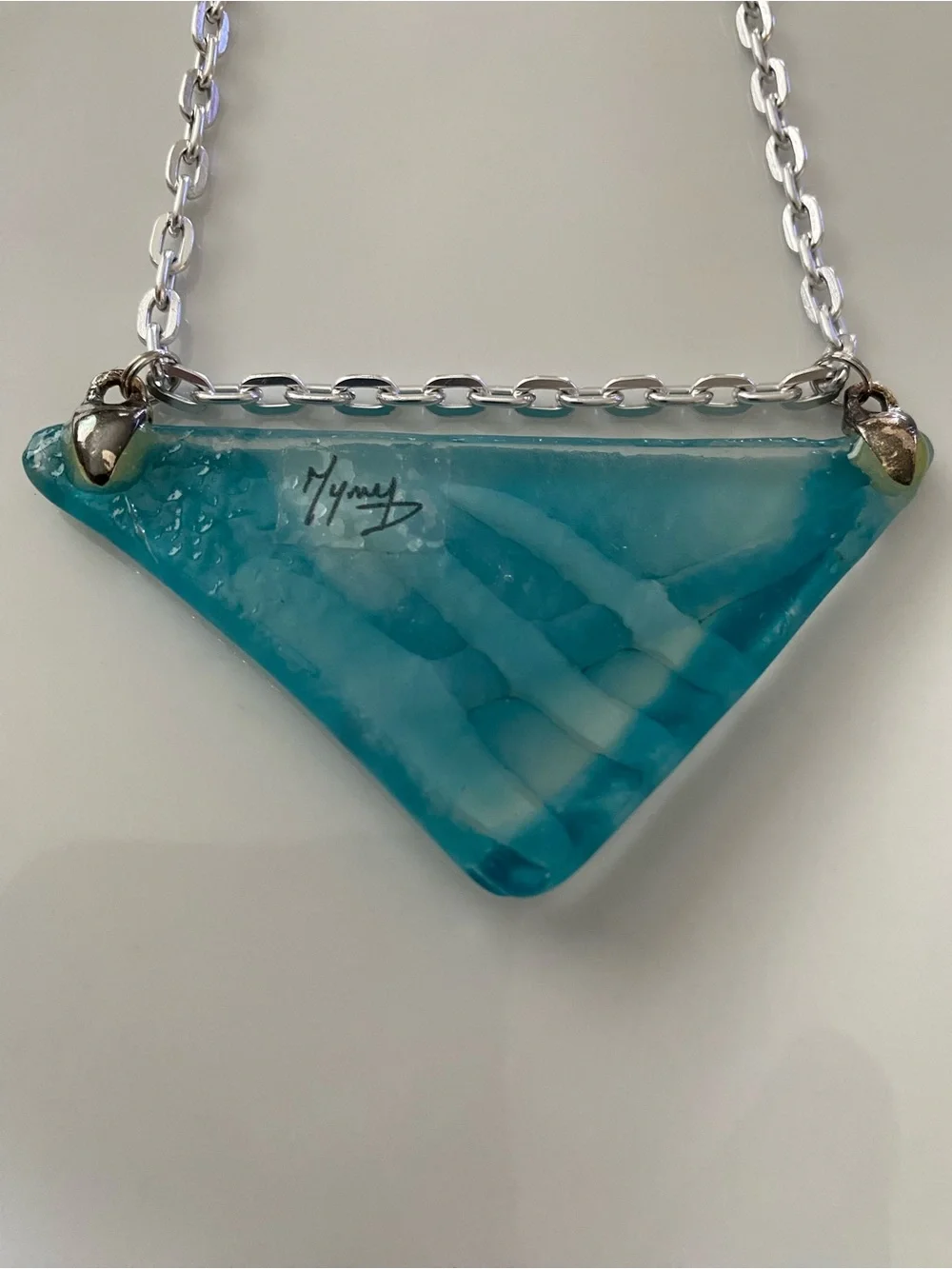 Handmade Turquoise Triangle Pendant Signed Necklace